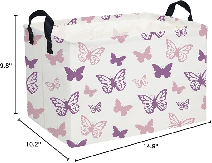 Essme Rectangular Butterfly Baskets,Kids Storage Basket with Handles for Girls Room Decor, Girls Storage Bin（Purple Butterfly）