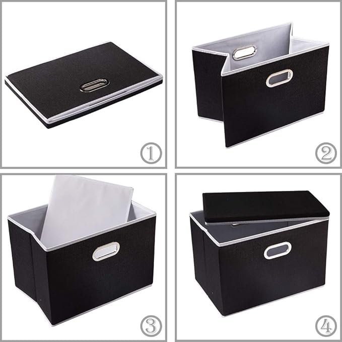 Large Foldable Storage Boxes with Lids [5-Pack] Organizer Containers Baskets Cube with Cover for Home Bedroom Closet Office Black17.7x11.8x11.8 For 6+ Year Old Boys and Girls