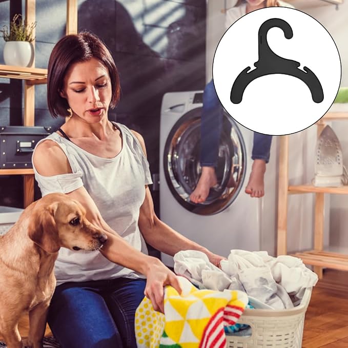 16pcs Pet Clothes Hanger, Black Plastic Apparel Hangers for Dog Cat Mini Clothes Hangers Non-Slip Pet Costume Racks for Pet Puppy Small Clothes Organizer, 6.3x6.4x0.2 inch