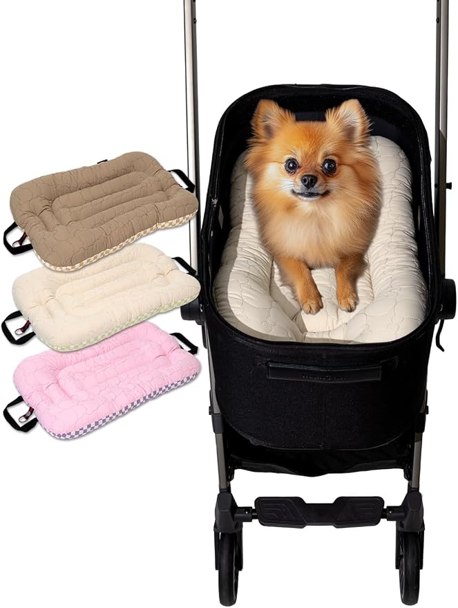 Easy Wash Dog Stroller Mat, Durable Orthopedic Cushion for Dogs & Cats, Ergonomic Pad for Pet Cart, Ideal Pet Stroller Accessories & Pads for Comfortable Rides (Ivory Mint, S)