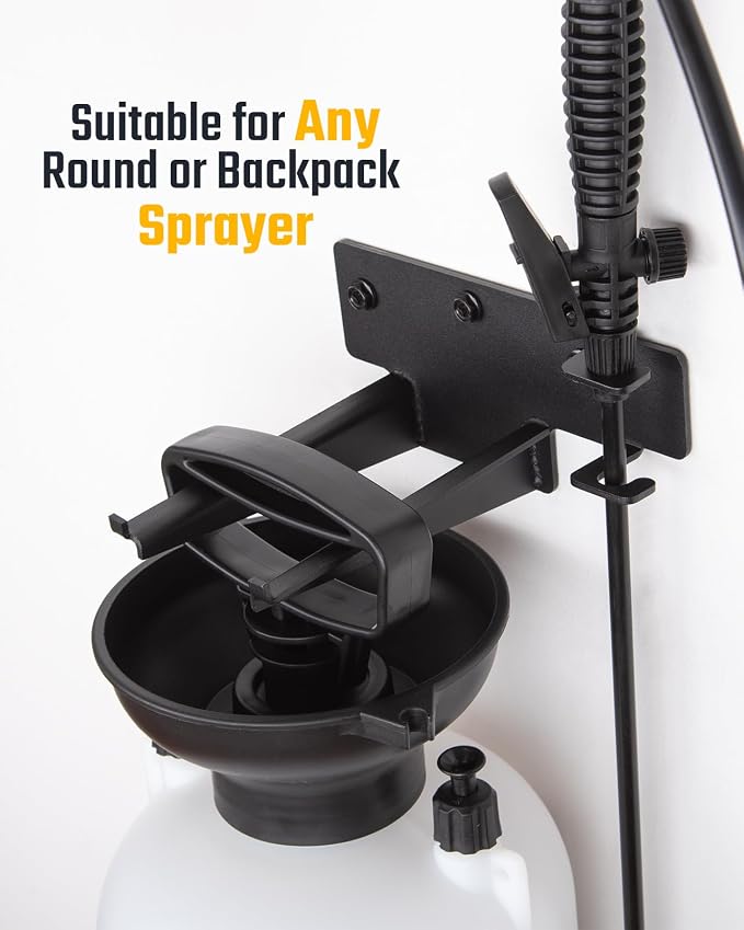 Pump Sprayer Holder Wall Mount, Built-In Wand Notch | Fits Any Brand of Bottles up to 2.5 Gallon, Black Powder-Coated, Garage or Outdoor Use, 15 lb Capacity, Hardware Included