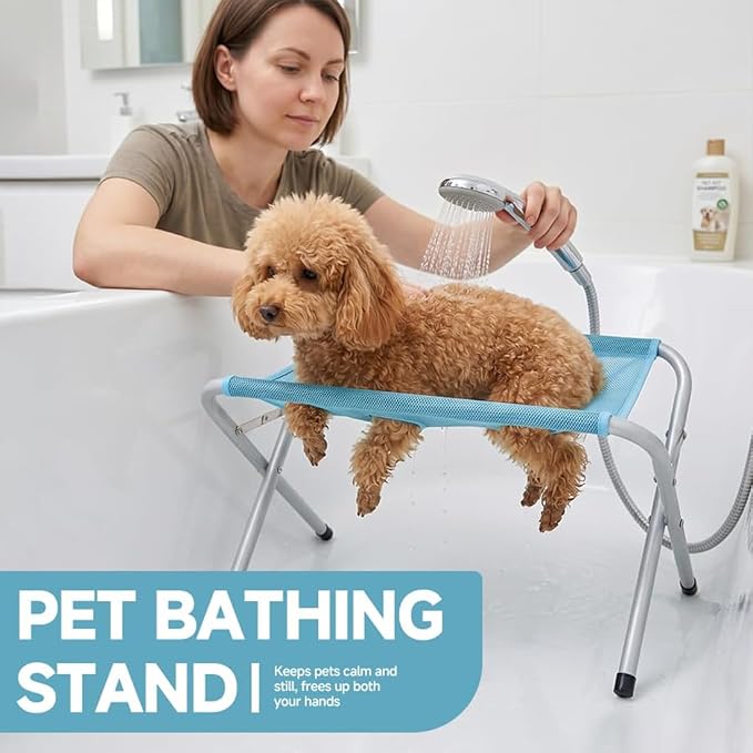 Foldable Pet Bathing Stand - Grooming Pet Bath Stand with Quick Surface and Strap, Pets Bathing Hammock Holds 44 Lbs, Mesh Bath Station for Bathings Nail Trimming for Pets (Pink)