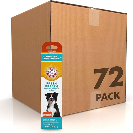 Arm & Hammer for Pets Fresh Breath Enzymatic Dog Toothpaste, Chicken Flavor, Safe for Puppies and Adult Dogs, Daily Baking Soda Dental Gel to Eliminate Bad Breath, 2.5 Oz - 72 Pack