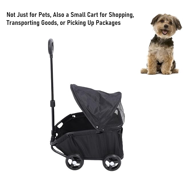 banapoy Foldable Pet Stroller with Canopy, 4 Wheels Pet Strolling Cart for Small Dogs Cats, Lightweight Easy Assembly, 1 Hand Fold, Outdoor Use (Black)