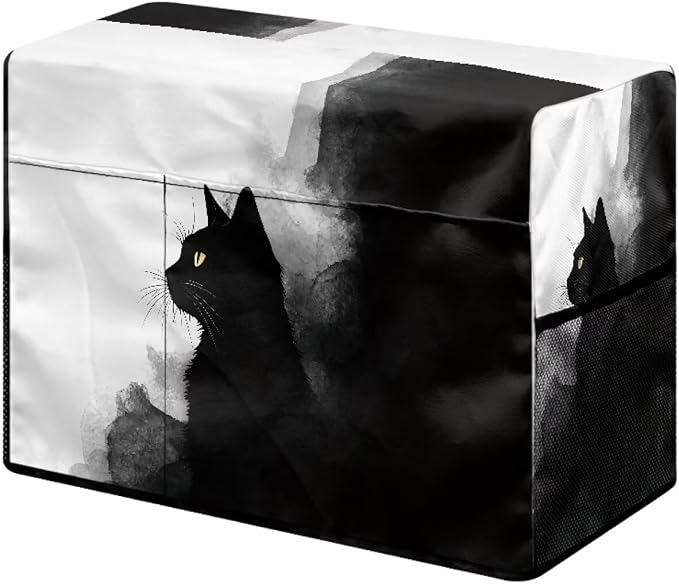 Ink Painting Cat Patterned Sewing Machine Cover Fit Standard Sewing Machines, Features a Convenient Mesh Pocket for Accessories, Adds a Touch of Artistic Flair to Your Sewing Space