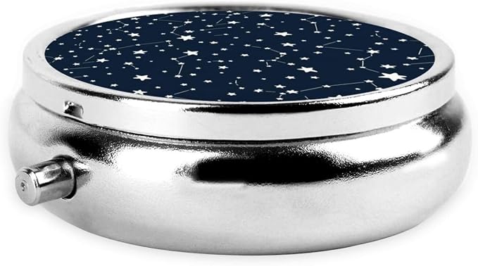 Mini Pill Container, Constellation Galaxy Starry Night Stars Glow in The Dark Midnight Round Sturdy Organizer, Portable Holder for Supplements, Travel Pill Case Purse Essential for Gym