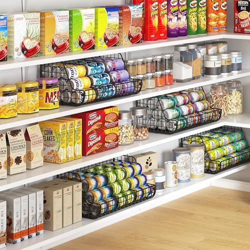 2-Tier Stackable Can Organizer for Pantry Shelves, 2 Pack Soda Can Organizer with 4 Adjustable Dividers, Kitchen Can Storage Organizer, Wire Drink Organizer, Metal Can Dispenser for Cabinets Shelf