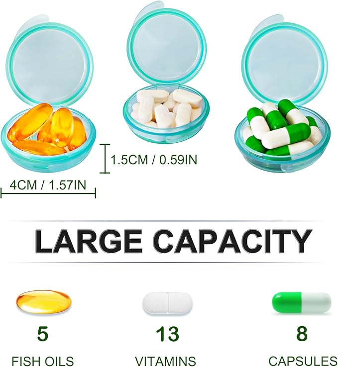 UHOUSE Small Pill Box (3 Pack), Daily Mini Pill Organizer Portable for Purse Pocket,Travel Pill Case Medicine Storage Container Earplug Case(Green)