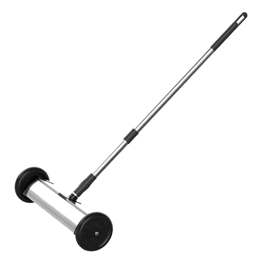 Master Magnetics Magnetic Sweeper with Wheels - Mini Push-Type with Release and Telescoping Handle - Powerful Magnetic Tool for Yard - Pick Up Nails and Other Metal Debris - Strong 35 lb Pull - 13”
