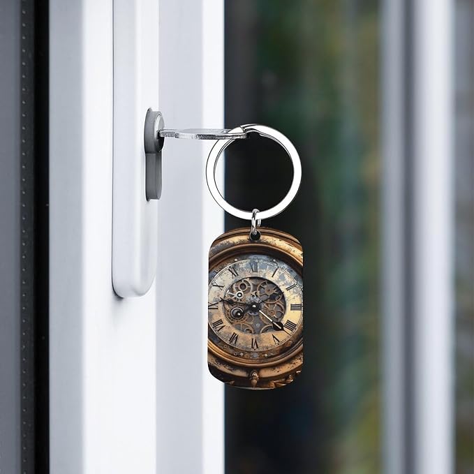 Lightweight Double-Sided Steampunk Clock Keychain with Key Ring | Stainless Steel Car Key Holder, Portable Travel Key Organizer, Pet Tag keyring Decoration for Bag Backpack Handbag Jewelry
