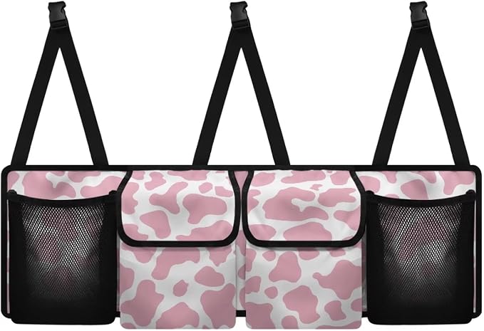 Car Trunk Organizer SUV - Pink Cow Print Car Accessories for Women Quick-Clean Back Seat Car Organizer, Machine Washable