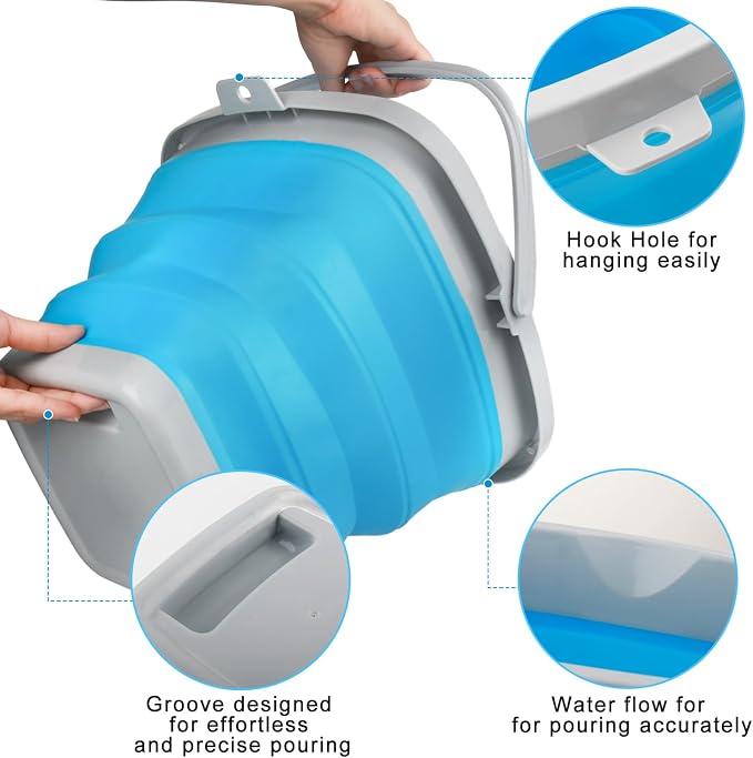 2.6 Gallon Collapsible Mop Bucket with Handle for Household Cleaning, Portable Silicone Ice Bucket for Outdoor Camping Fishing Car Washing, Square Plastic Wash Basin Tub for Bathroom Cleaning Supplies