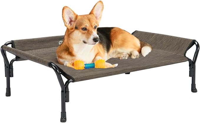 Veehoo Medium Elevated Dog Bed, Guardrail, Non-Slip, Chewproof, Washable & Breathable Teslin Mesh, Brown | Washable Dog Couch Bed for Indoor & Outdoor, Durable Breathable Teslin Mesh, Non-Slip Feet, Medium, 39.5" x 28", Brown