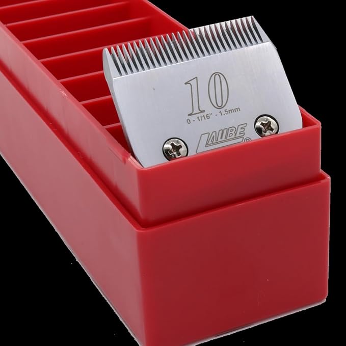 Laube Mini Blade Case for Pet Grooming Clipper Blades - Organizer Fits 12 Blades - Compact Size (9.25" x 2.25" x 2.25") - Detachable Snap On Lid - Impact Resistant Plastic - Made in The USA - Red