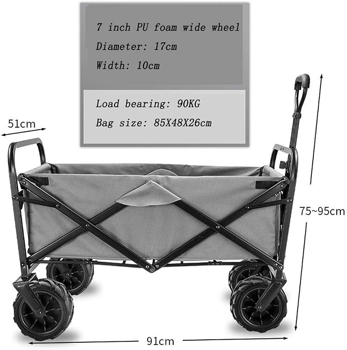 Folding Camping Cart- 90KG Capacity Outdoor Push Wagon Trolley with Safety Belt for Garden Outdoor Camping Picnic Travel Shopping Pet