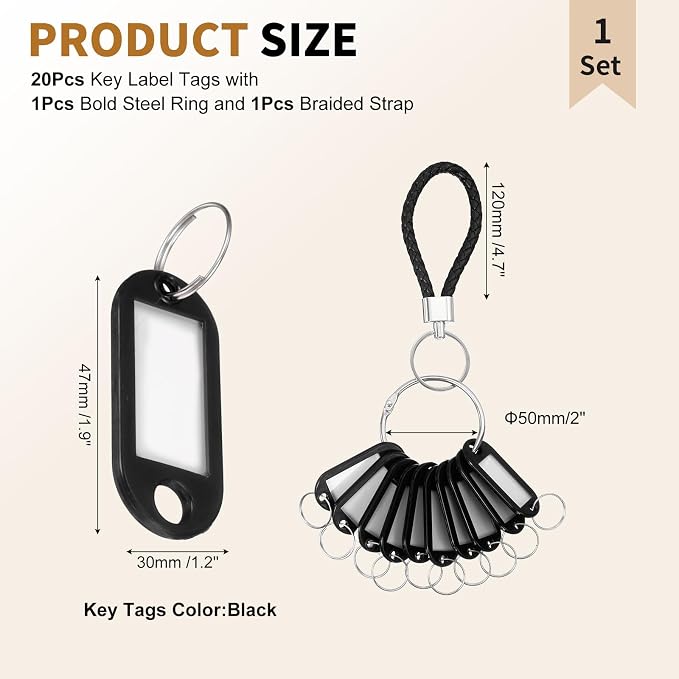 PATIKIL Key Tags with Labels, Key Organizer Keychain Markers Tags Holder with Bold Steel Ring and Braided Strap for Office