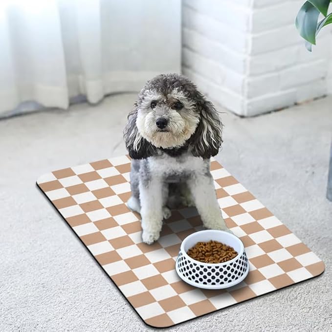 Dog Food Mats for Floors Waterproof, Pet Water Bowl Mats Pet Feeding Absorbent Placemats Plaid 12 * 20 inch