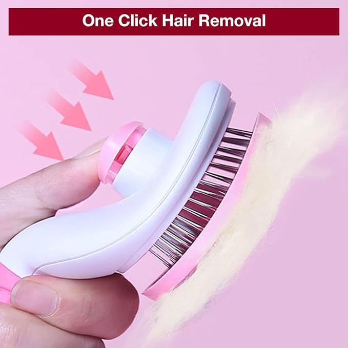 Self Cleaning Slicker Brush with massage particles, suitable for cats, dogs with long and short fur, Pink