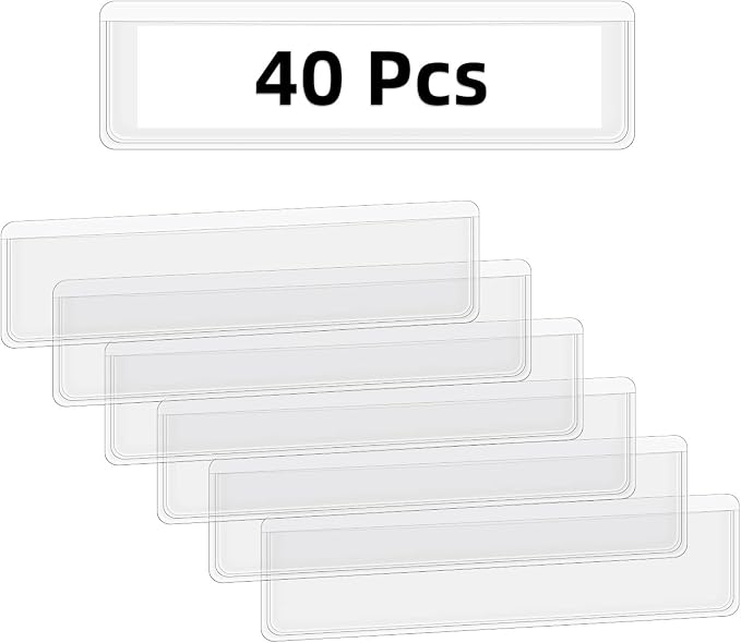 40 Pack Self Adhesive Label Holders Adhesive Clear Shelf Tag Plastic Index Card Pockets for Mailbox Bookshelf Supermarket Storage Bins Label Holder Library Shelf Labels Holder Index Label Pockets