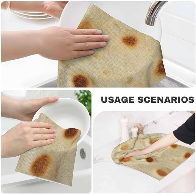 Burritos Tortilla Kitchen Towels Fried Pancake Pita Soft and Super Absorbent Dish Towels 2 Pack 16 X 24 Inches