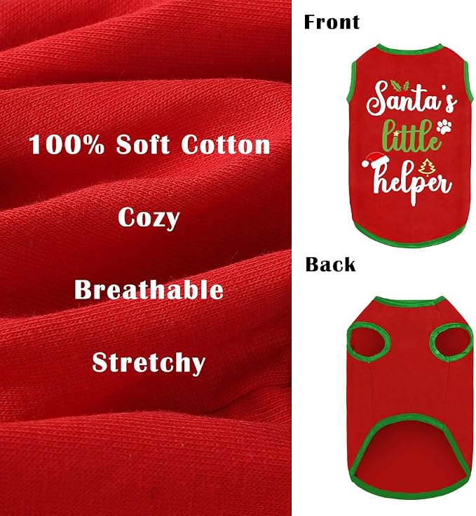 Dog Shirt Soft Cotton Dog Christmas Shirt Stretchy Lightweight T-Shirts Sleeveless Vest Pet Clothes for Small Medium Large Dogs Cats