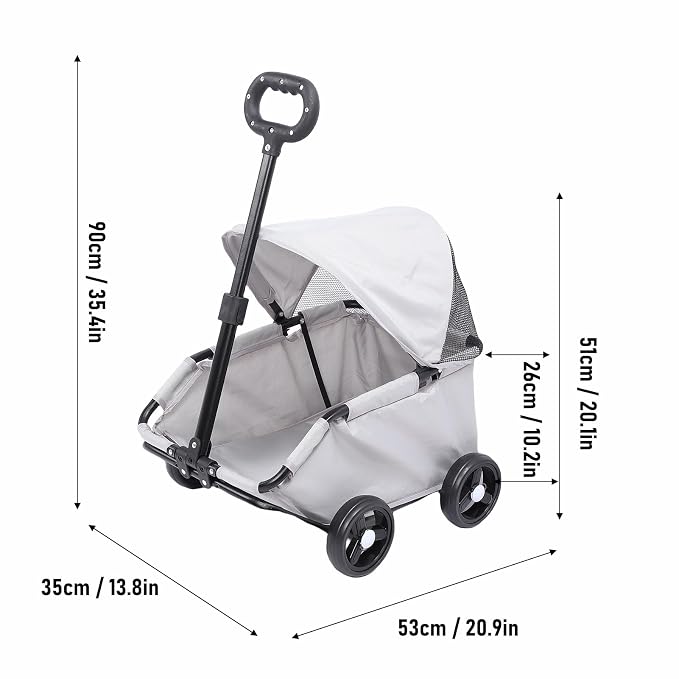 banapoy Foldable Pet Stroller with Canopy, 4 Wheels Pet Strolling Cart for Small Dogs Cats, Lightweight Easy Assembly, 1 Hand Fold, Outdoor Use (Gray)