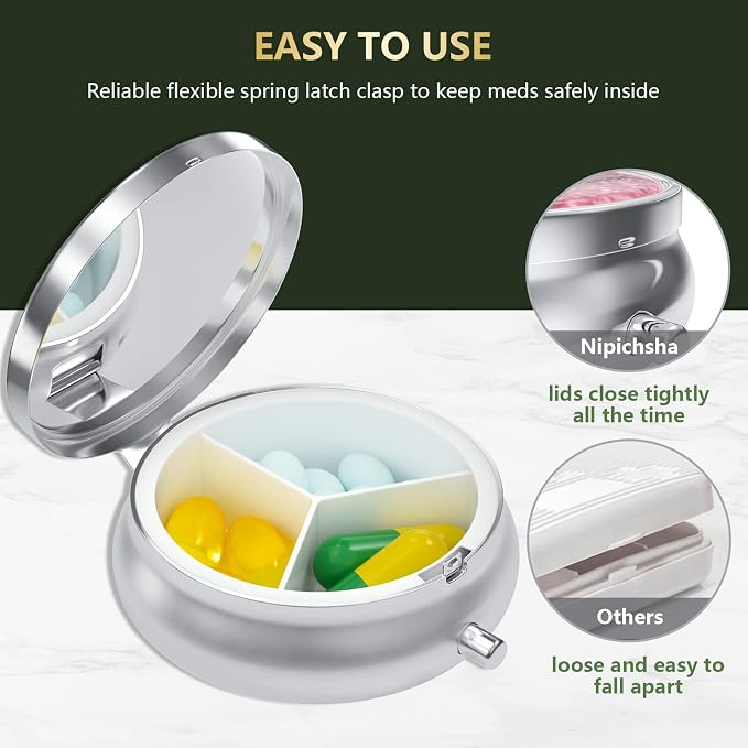 Pill Box, Small Pill Case for Purse & Pocket, Travel Medicine Organizer | Cute Travel Medicine Organizer, Portable Medicine Container Holder to Hold Vitamins, Medication, Fish Oil & Supplement