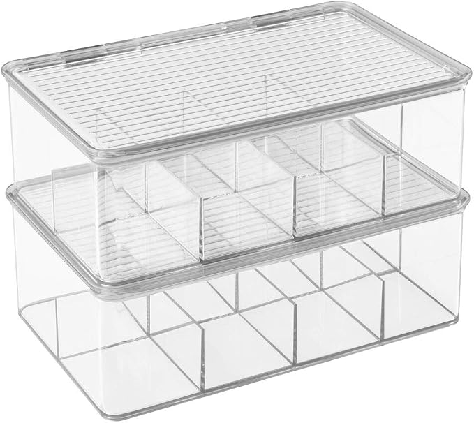 mDesign Plastic First Aid Kit Storage Box with Clear Top Lid for Bathroom, Kitchen, Cabinet, Closet, Drawer - Organizes Medicine, Ointments, Adhesive Bandages, Dental, 8 Divided Sections - Clear