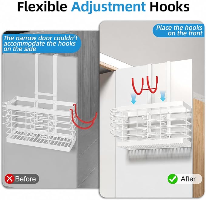 2026 Upgraded 3-in-1 Universal Hair Tool Organizer, L Size, White | Adjustable Height Metal Hair Dryer Holder, Wall Mounted, Over Cabinet Door, Countertop, Bathroom Storage
