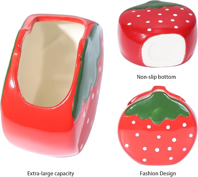 Ceramic Strawberry Shaped Pen Pencil Holder for Desk Decoration Accessories Strawberry Decor Makeup Brush Pen Cups Succulent Plant Pot Office School Ideal Gifts for Women, Mom or Birthdays
