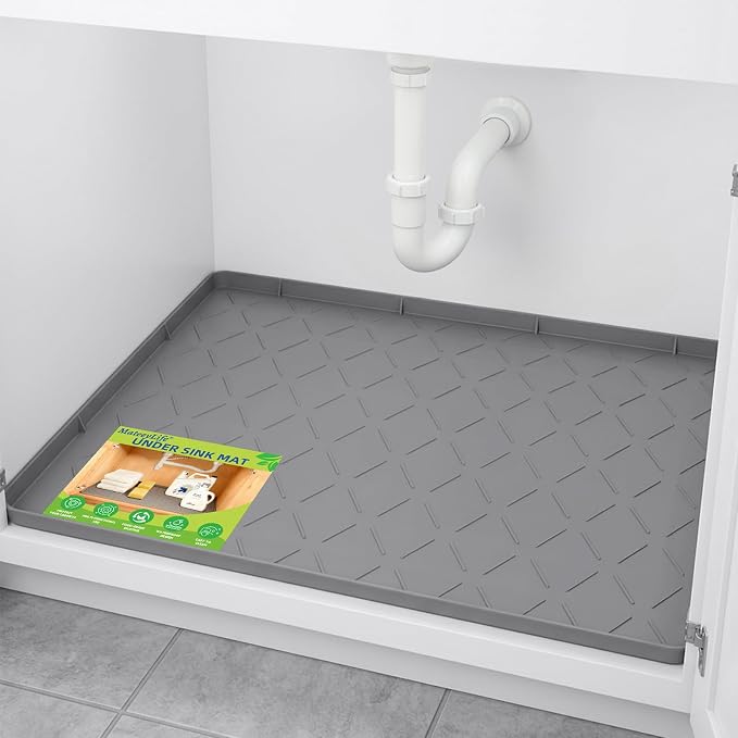 Mateeylife Under Sink Mat Kitchen Waterproof, Silicone Sink Tray 28"X19" | Under Sink Organizer Cabinet Shelf Protective Liner, Multi-use Silicone Mat for Boot Tray & Litter Mat, Dark Grey