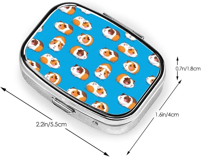 Personalized Pill Box Stainless Steel Custom Medicine Case Compact Supplement Organizer, Cute Cartoon Guinea Pigs