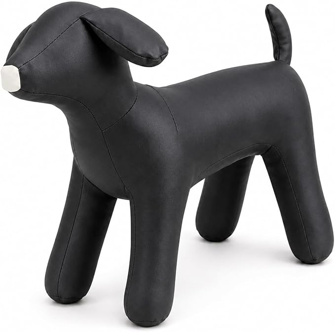 Dog Mannequin PU Pet Clothing Display Stand Cute Dog Hangers for Clothes Store Leather Pet Sewing Mannequin Durable Puppy Standing Model (Black, Medium)