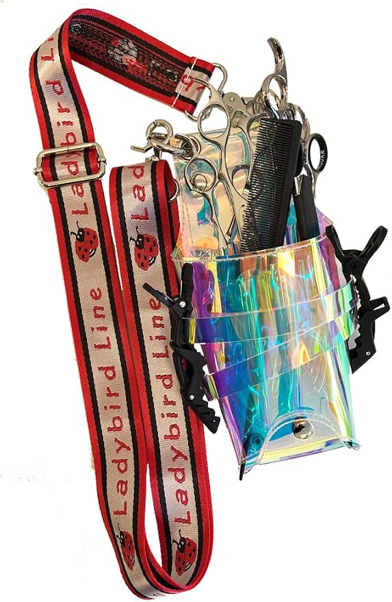 Iridescent Crossbody Scissor Caddy for Pet Groomers & Hairstylists - Sparkling Tool Holster for Shears, Combs & Clips - Adjustable Signature Strap, Professional Salon Gear