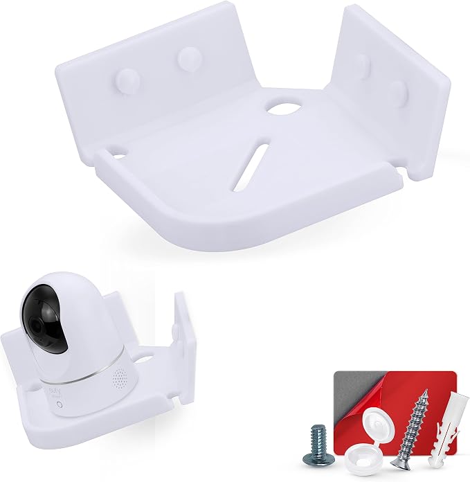 BRAINWAVZ Drill Free Tilted Corner Wall Mount Small Shelf for Baby Monitors, Home Security Cameras & More, Strong VHB Adhesive with Screw in Option, Easy to Install, No Mess