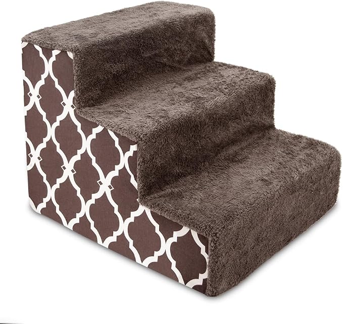 Best Pet Supplies Dog Stairs & Steps - Foam Steps for Small Dogs & Cats, Non-Slip Indoor Balanced Pet Step Support, Dog Ramp, No Assembly, Brown Lattice Print, 3-Step (13.5-inch Height)