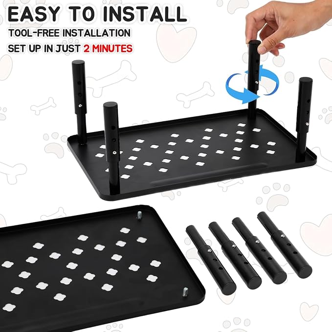 2 Pack Elevated Cat Food Stand, Cat Feeder Stand for Pets, Black | Cat Feeding Station, Pet Food Stand for 4-6L Feeders, 3 Adjustable Heights, Non-Slip Metal Base, Storage Rack