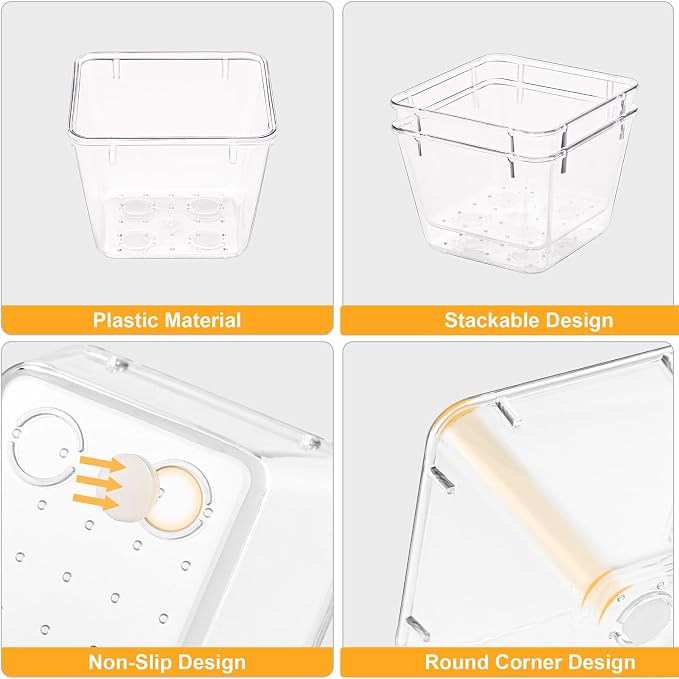 SMARTAKE 22-Piece Drawer Organizer with Non-Slip Silicone Pads, 5-Size | Clear Desk Bathroom Drawer Organizer Trays Storage Tray for Makeup, Jewelry, Utensils in Bedroom Dresser, Office and Kitchen