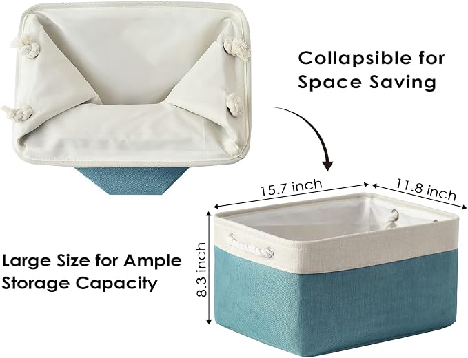 Storage Bins - Large 3 Pack 15.7x11.8x8.3 in Fabric Storage Baskets for Organizing Shelves | Large Basket Closet Organizer for Home Decor Shelf Baby Toy Laundry (White & Green)