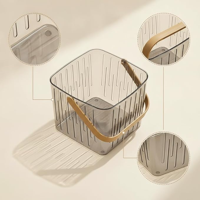Clear Storage Basket Organizer, Portable Storage Box Bins for Use & Outdoor Camping, Transparent Gray