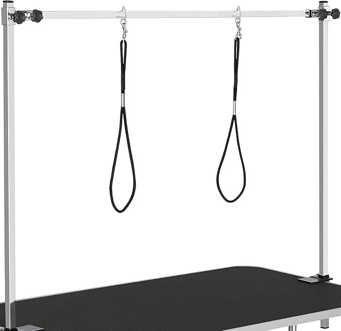Pet Dog Grooming Table, Adjustable Large Heavy Duty Professional Foldable Trimming Stage with Arms, Noose, Mesh Tray, Maximum Capacity Up to 330LBS, 46''/Black
