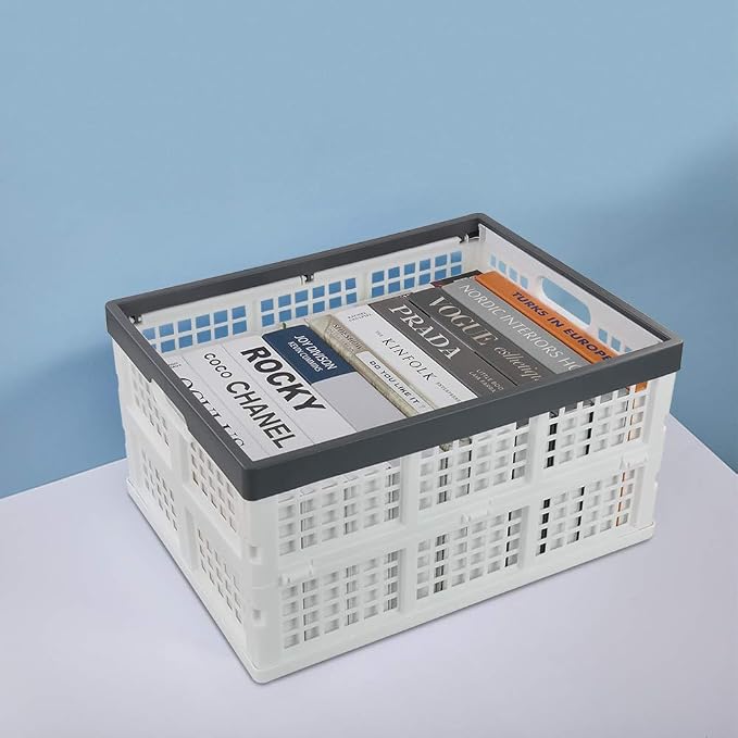 Teyyvn 3-Pack 30 L Plastic Stackable Collapsible Storage Crates | Folding Storage Baskets