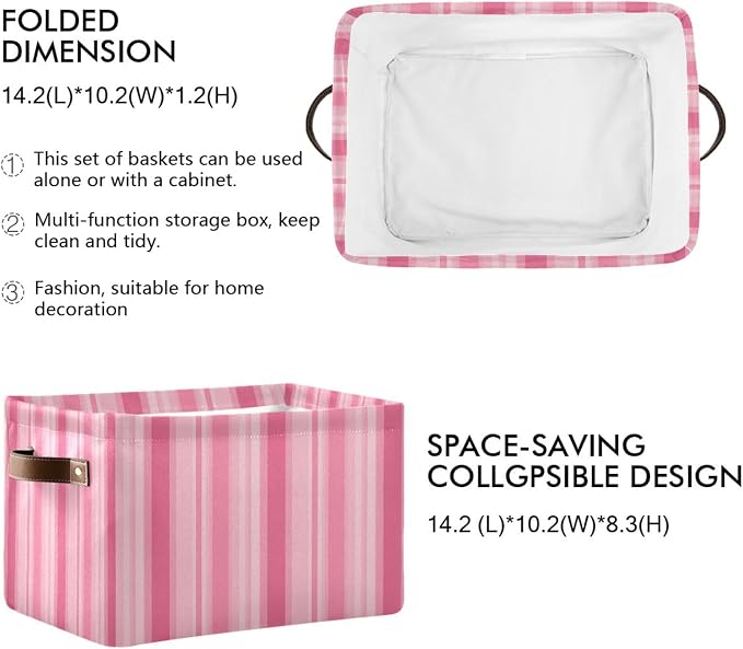 Kigai Storage Basket, Fabric Collapsible Closet Organizer Bin | Stripes Waterproof Foldable Canvas Basket with Handles for Shelves, Nursery, Closet, Bedroom & Bathroom