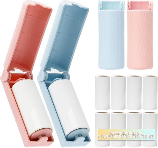 16 Pack Travel Mini Lint Roller with 360 Sheets, Portable Lint Remover with 4 Handles & 12 Refills, Reusable Pet Hair Remover for Clothes with Cover, Easy to Clean for Luggage Use