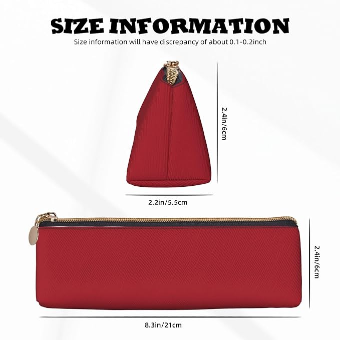 Leather Pen Case with Zipper - Aesthetic Pen Holder Amaranth red Pencil Case for Women & Men - Handcrafted Pencil Bag Multi-Functional Travel Cosmetic Case for Work Office Tool Pouch