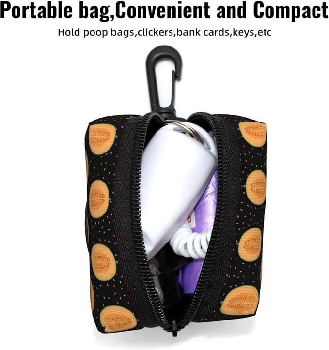 Cantaloupe Melon Pet Waste Bag Dispenser 0.2L | Portable Dog Poop Holder Waste Bag With Zipper Park Doggy Walking Accessory