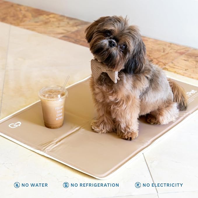 The Green Pet Shop Cool Pet Pad - Large, Iced Latte - Self-Cooling, Pressure Activated Mat for Dogs & Cats from 46-80 lbs - Non-Toxic Gel, No Water Needed