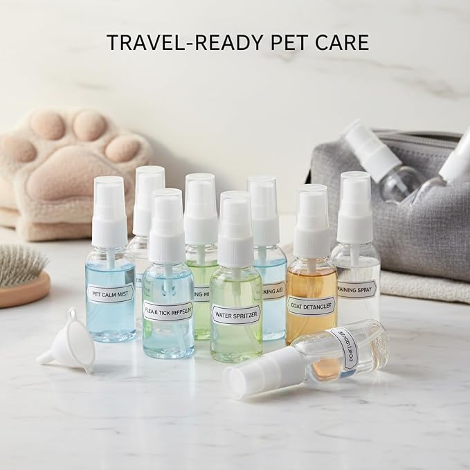 10-Pack Clear Mini Spray Bottles, 0.85 oz PET Plastic Travel Misters with Funnel for Toiletries and Household Use