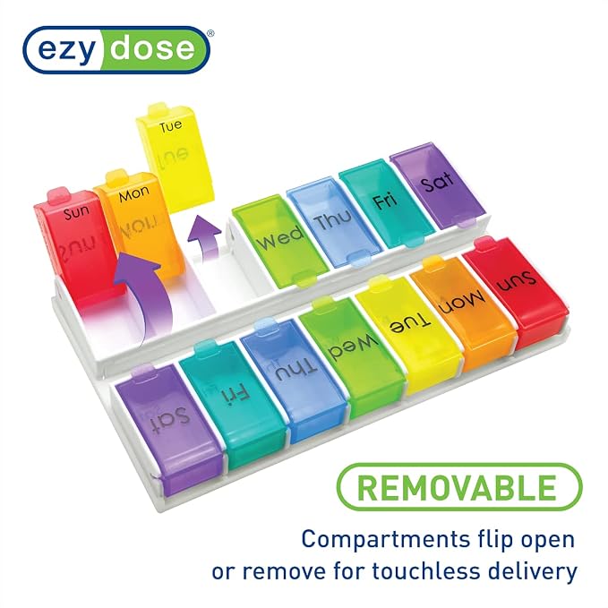 Ezy Dose Weekly (14-Day) Pill Organizer, Large Medicine Planner, Rainbow | Daily Vitamin & Supplement Case, Removable Trays with Flip-Open Daily Compartments for Easy Refill, Travel-Friendly, BPA-Free