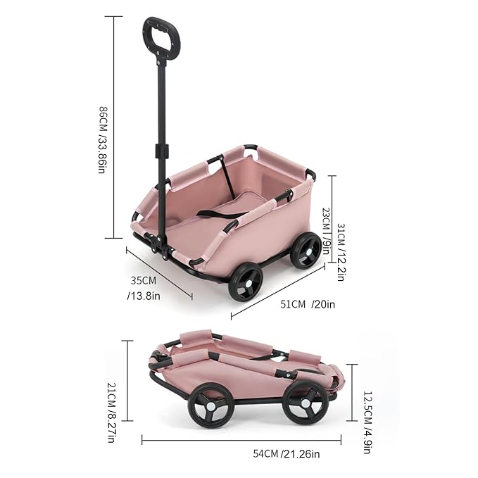 Folding Utility Cart,Small Cart 4 Wheels,Travel Shopping Walking Metal Cloth Safe Design Easy Clean Breathable Interior Compact Maneuverable Pull Rod Adjustable